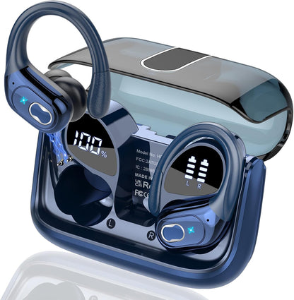 Wireless Earbuds 75hrs Bluetooth 5.4 Headphone Sport, 2025 Bluetooth Earbuds Stereo Deep Bass Over Ear Bud with Earhooks, ENC Noise Cancelling Mic, IPX7 Waterproof Earphone, Royal Blue