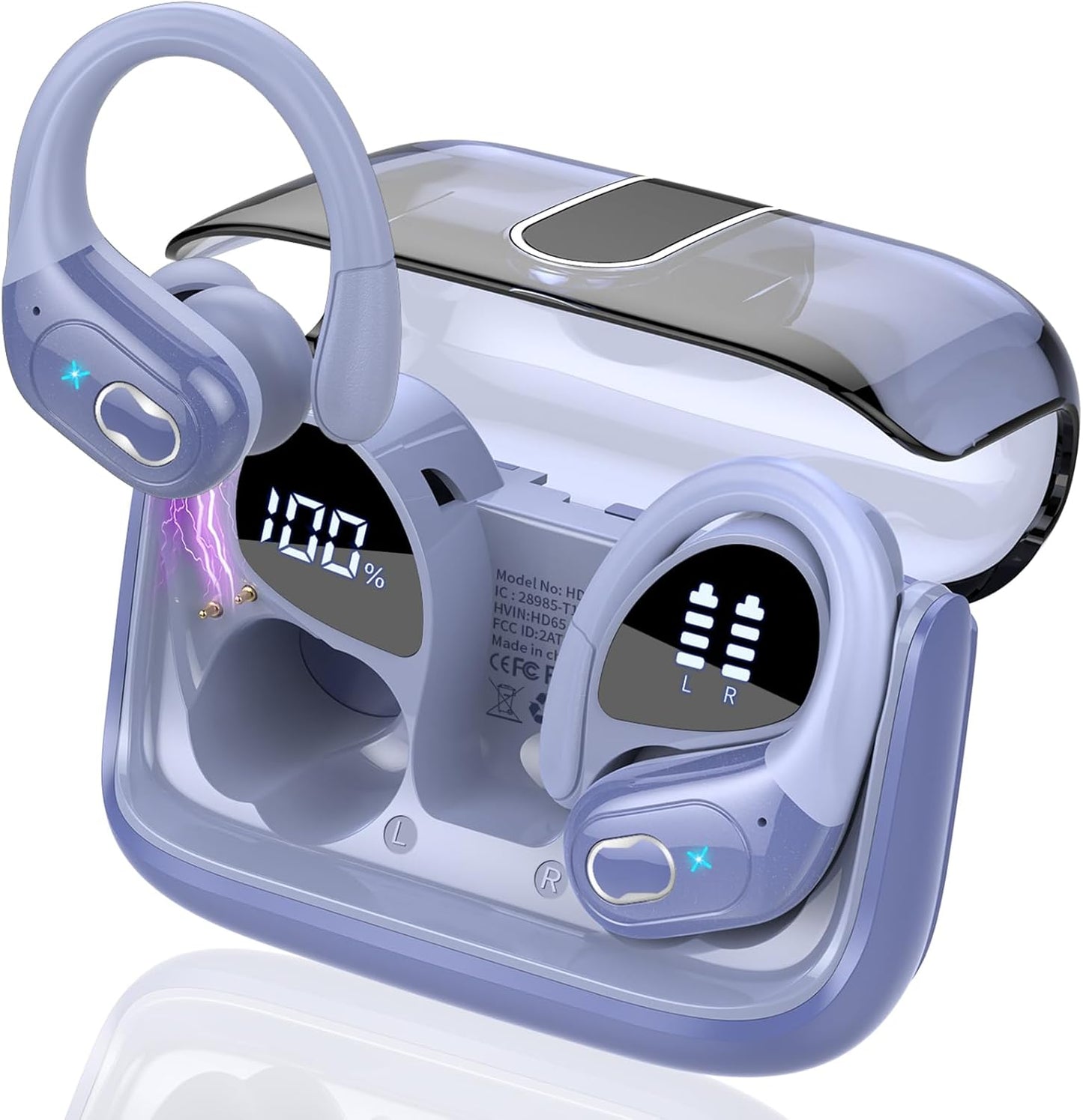 Wireless Earbuds 75hrs Bluetooth 5.4 Headphone Sport, 2025 Bluetooth Earbuds Stereo Deep Bass Over Ear Bud with Earhooks, ENC Noise Cancelling Mic, IPX7 Waterproof Earphone, Royal Blue