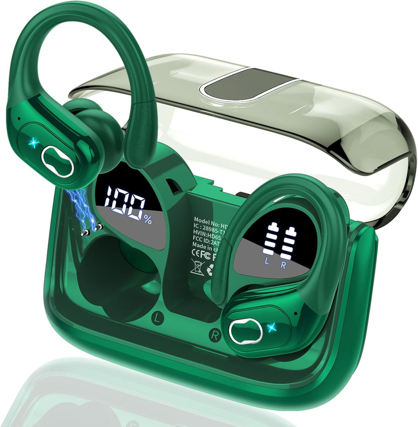 Wireless Earbuds 75hrs Bluetooth 5.4 Headphone Sport, 2025 Bluetooth Earbuds Stereo Deep Bass Over Ear Bud with Earhooks, ENC Noise Cancelling Mic, IPX7 Waterproof Earphone, Royal Blue