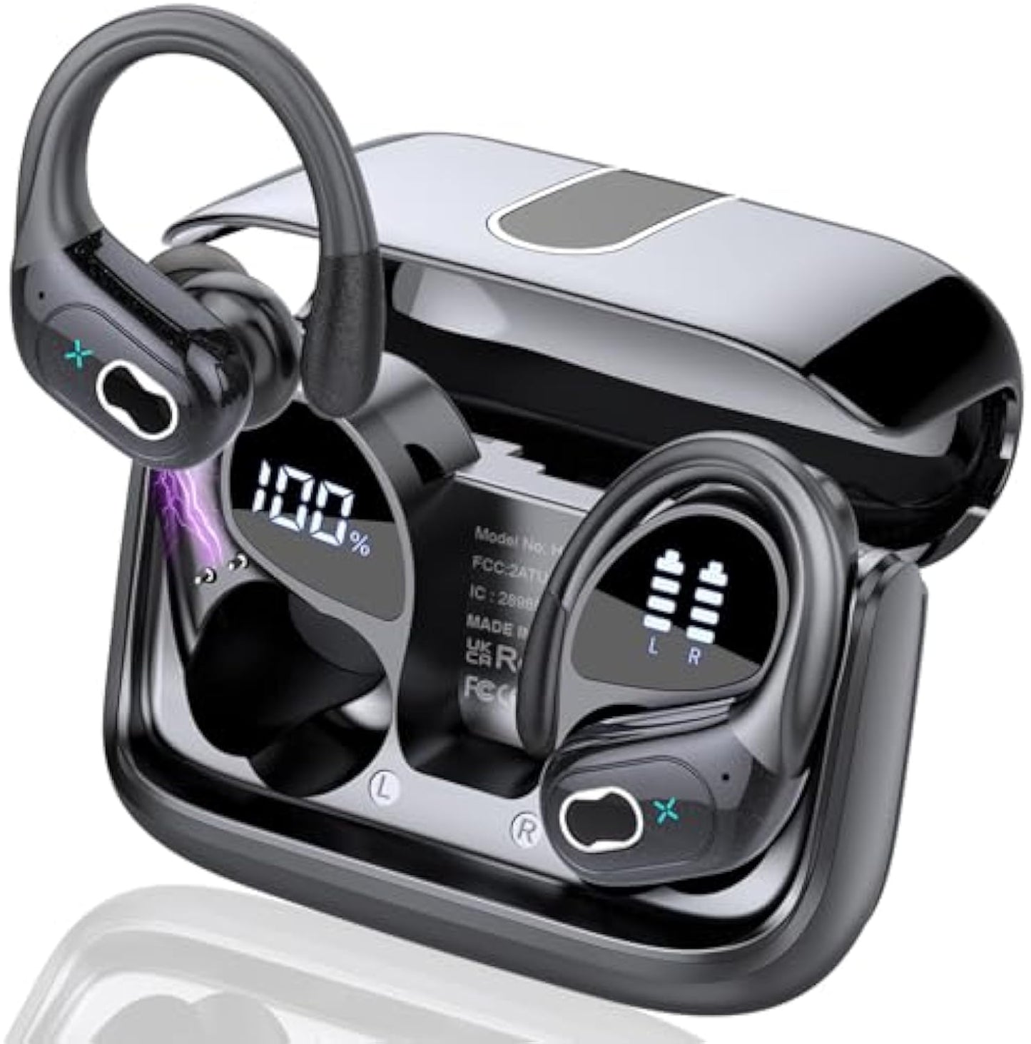 Wireless Earbuds 75hrs Bluetooth 5.4 Headphone Sport, 2025 Bluetooth Earbuds Stereo Deep Bass Over Ear Bud with Earhooks, ENC Noise Cancelling Mic, IPX7 Waterproof Earphone, Royal Blue