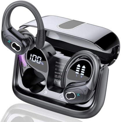 Wireless Earbuds 75hrs Bluetooth 5.4 Headphone Sport, 2025 Bluetooth Earbuds Stereo Deep Bass Over Ear Bud with Earhooks, ENC Noise Cancelling Mic, IPX7 Waterproof Earphone, Royal Blue