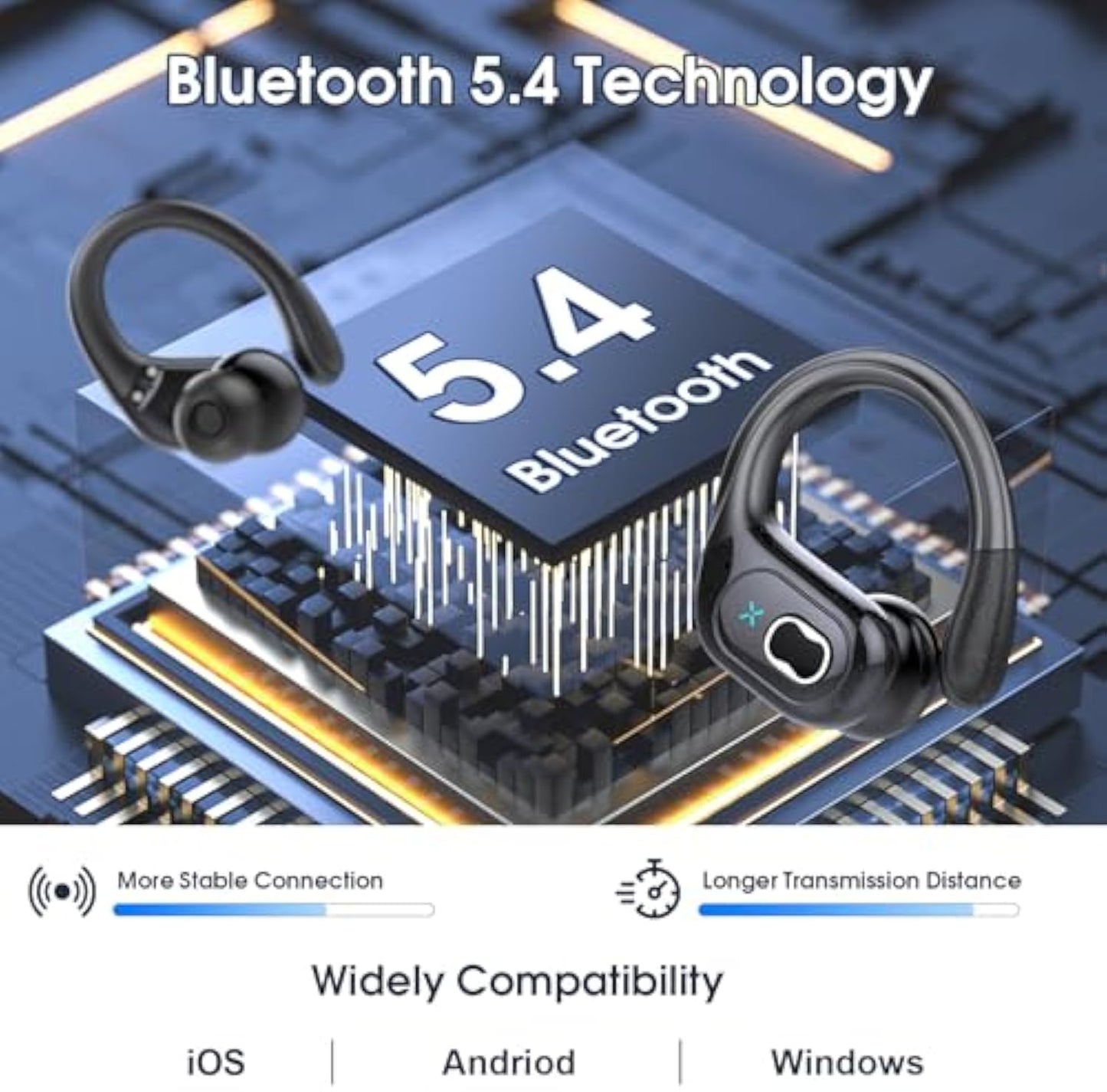 Wireless Earbuds 75hrs Bluetooth 5.4 Headphone Sport, 2025 Bluetooth Earbuds Stereo Deep Bass Over Ear Bud with Earhooks, ENC Noise Cancelling Mic, IPX7 Waterproof Earphone for Workout/Running