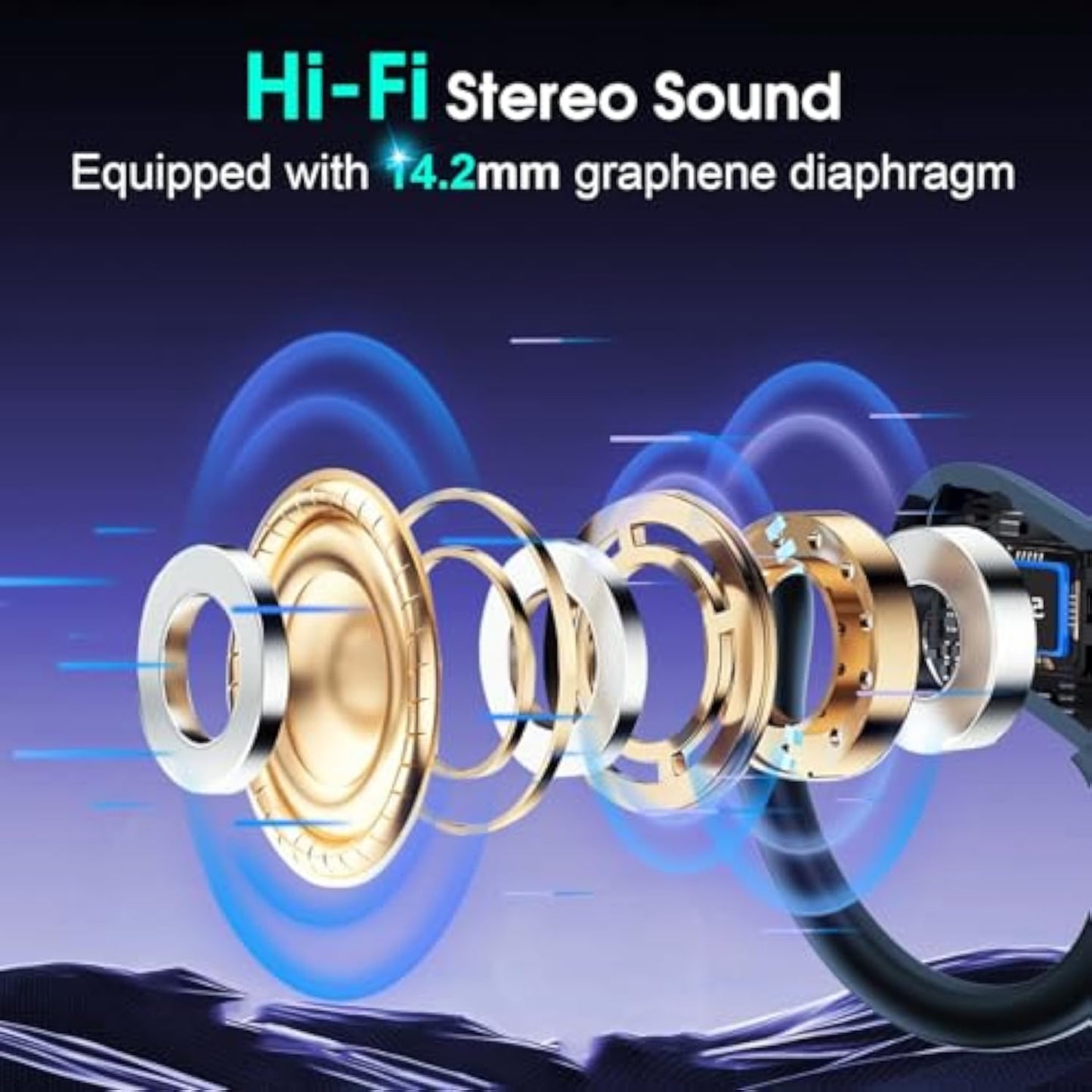 Wireless Earbuds 75hrs Bluetooth 5.4 Headphone Sport, 2025 Bluetooth Earbuds Stereo Deep Bass Over Ear Bud with Earhooks, ENC Noise Cancelling Mic, IPX7 Waterproof Earphone, Royal Blue